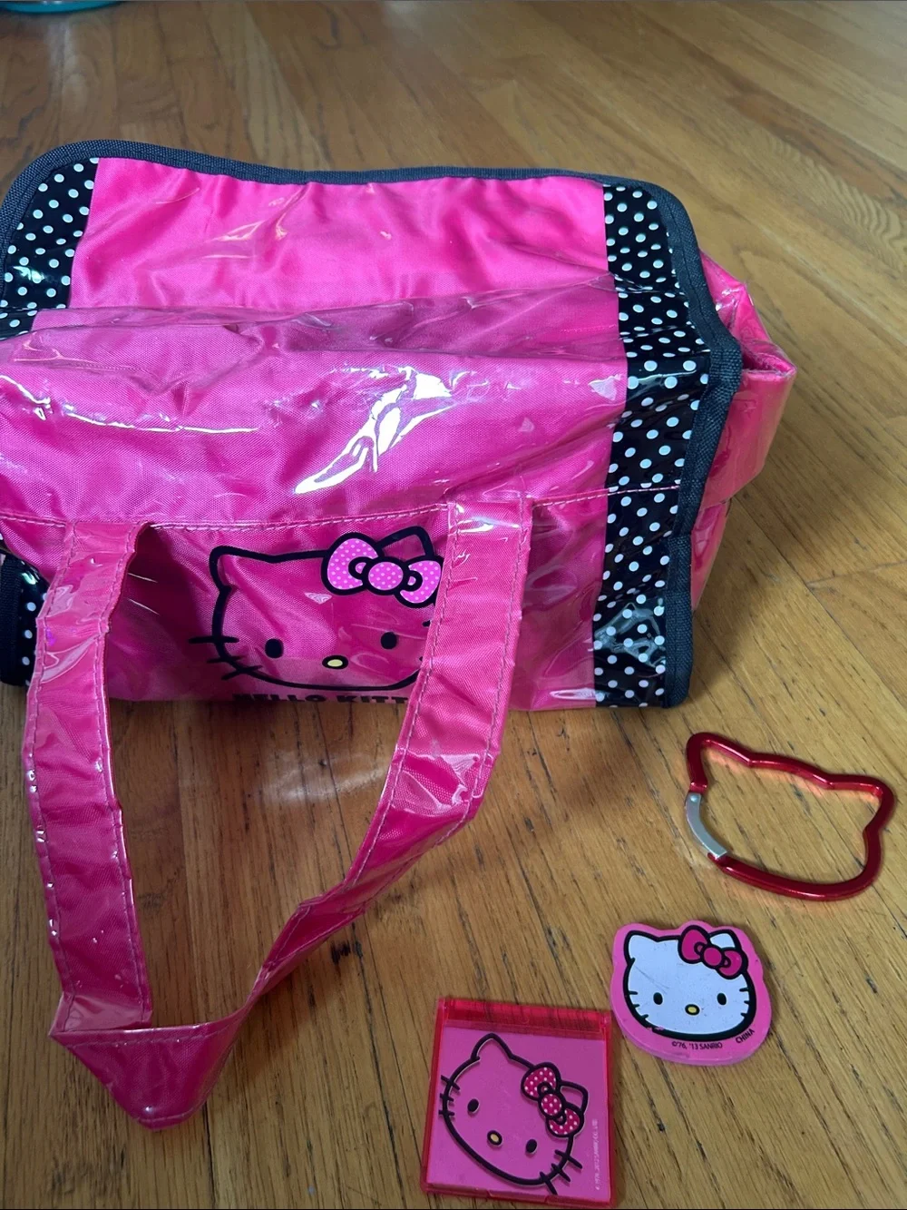 Hello Kitty Hot Pink Tote with Black Polka Dot Trim